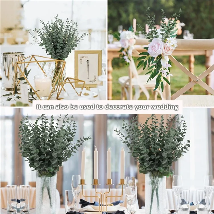 10 Stück künstliche Eukalyptus-Stämme, Plastik-Faux-Pflanze, Heim- und Bürodekoration, Hochzeit, Party - Schwärzlich-grün mit weißem Pulver