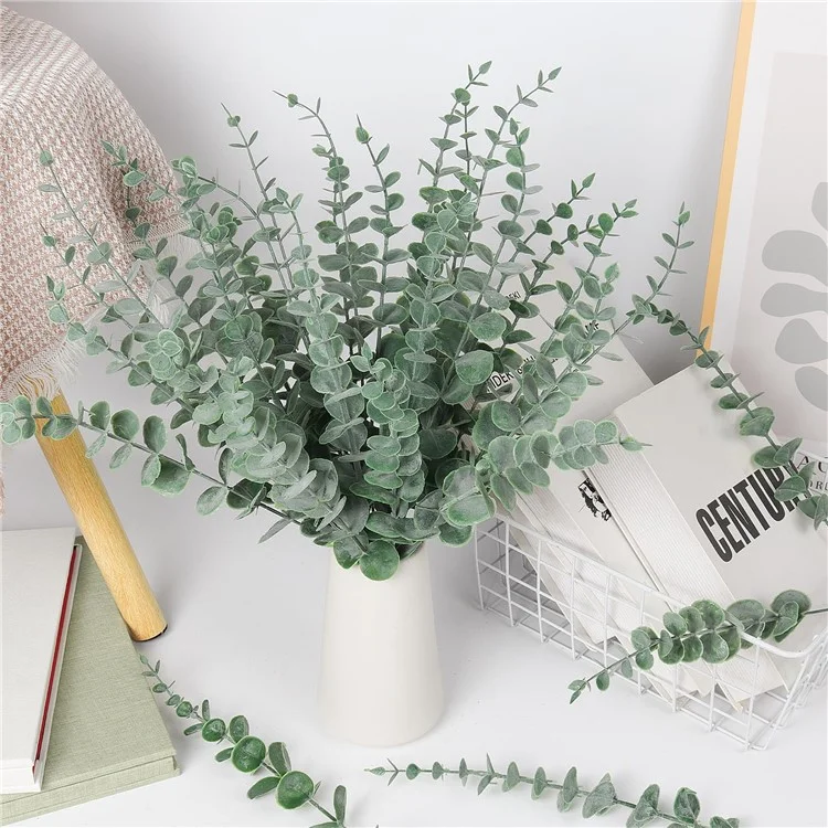 10 Stück künstliche Eukalyptus-Stämme, Plastik-Faux-Pflanze, Heim- und Bürodekoration, Hochzeit, Party - Schwärzlich-grün mit weißem Pulver