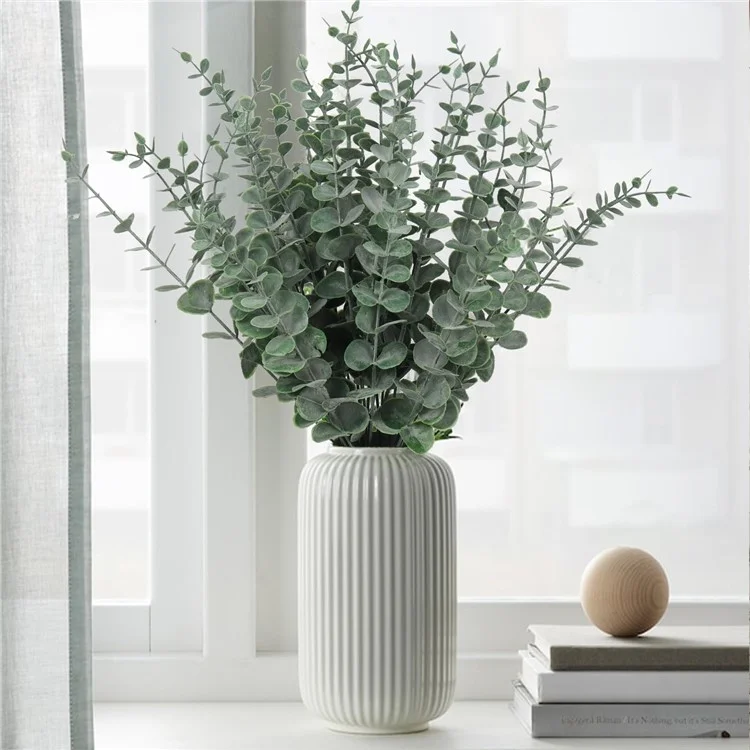 10 Stück künstliche Eukalyptus-Stämme, Plastik-Faux-Pflanze, Heim- und Bürodekoration, Hochzeit, Party - Schwärzlich-grün mit weißem Pulver