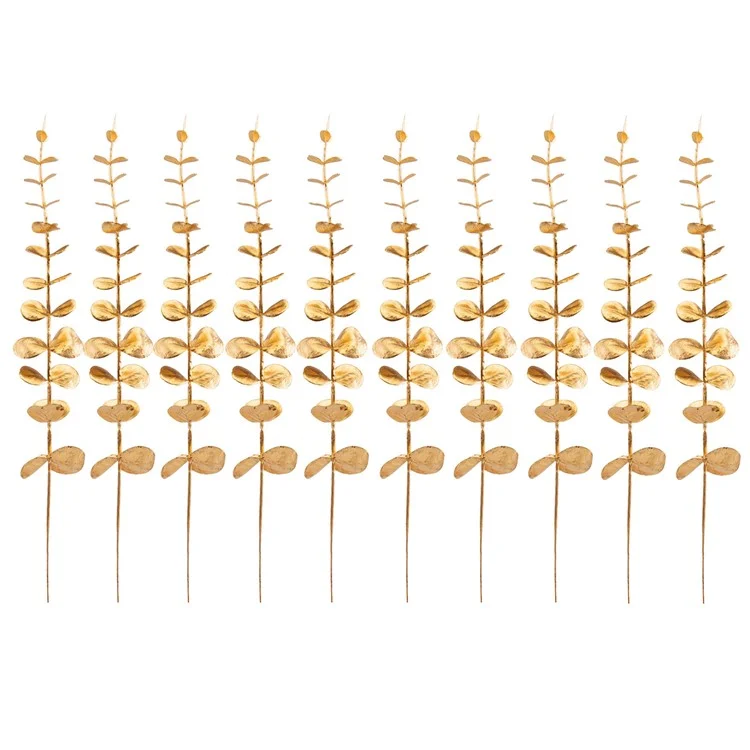 10 Stück künstliche Eukalyptuszweige, Kunststoff-Faux-Pflanze, Heim- und Bürodekoration, Hochzeit, Party - Gold