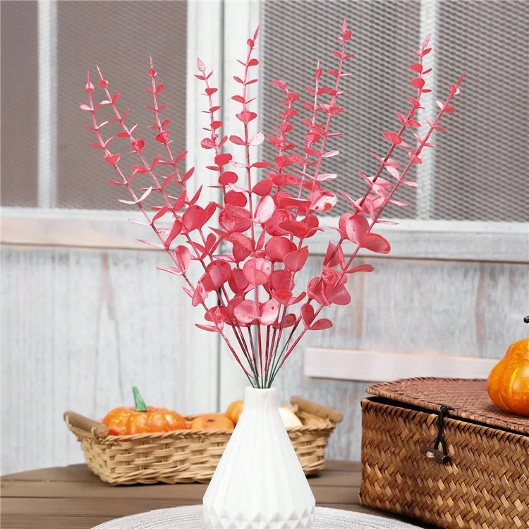 10 Stück künstliche Eukalyptus-Stämme, Kunststoff-Faux-Pflanzen für Heim, Büro, Hochzeit und Party-Dekoration - Rot