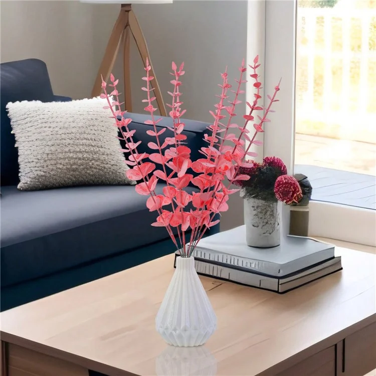 10 Stück künstliche Eukalyptus-Stämme, Kunststoff-Faux-Pflanzen für Heim, Büro, Hochzeit und Party-Dekoration - Rot
