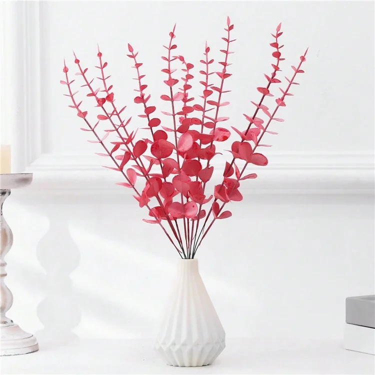 10 Stück künstliche Eukalyptus-Stämme, Kunststoff-Faux-Pflanzen für Heim, Büro, Hochzeit und Party-Dekoration - Rot
