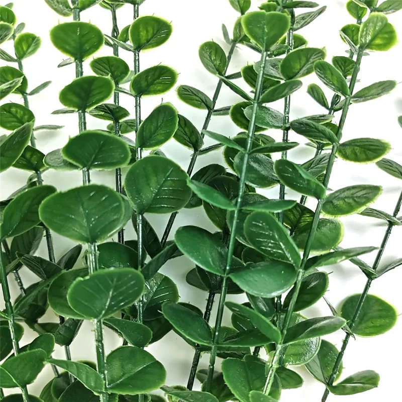 10 tiges artificielles d'eucalyptus en plastique, faux plante, décoration pour la maison, le bureau, les mariages et les fêtes - Vert noirâtre