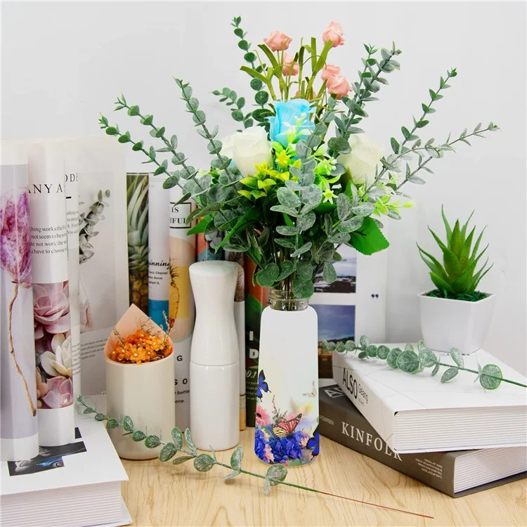 10 tiges artificielles d'eucalyptus en plastique, faux plante, décoration pour la maison, le bureau, les mariages et les fêtes - Vert noirâtre