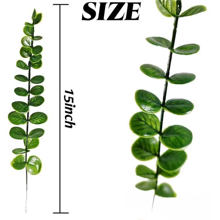 10 tiges artificielles d'eucalyptus en plastique, faux plante, décoration pour la maison, le bureau, les mariages et les fêtes - Vert noirâtre