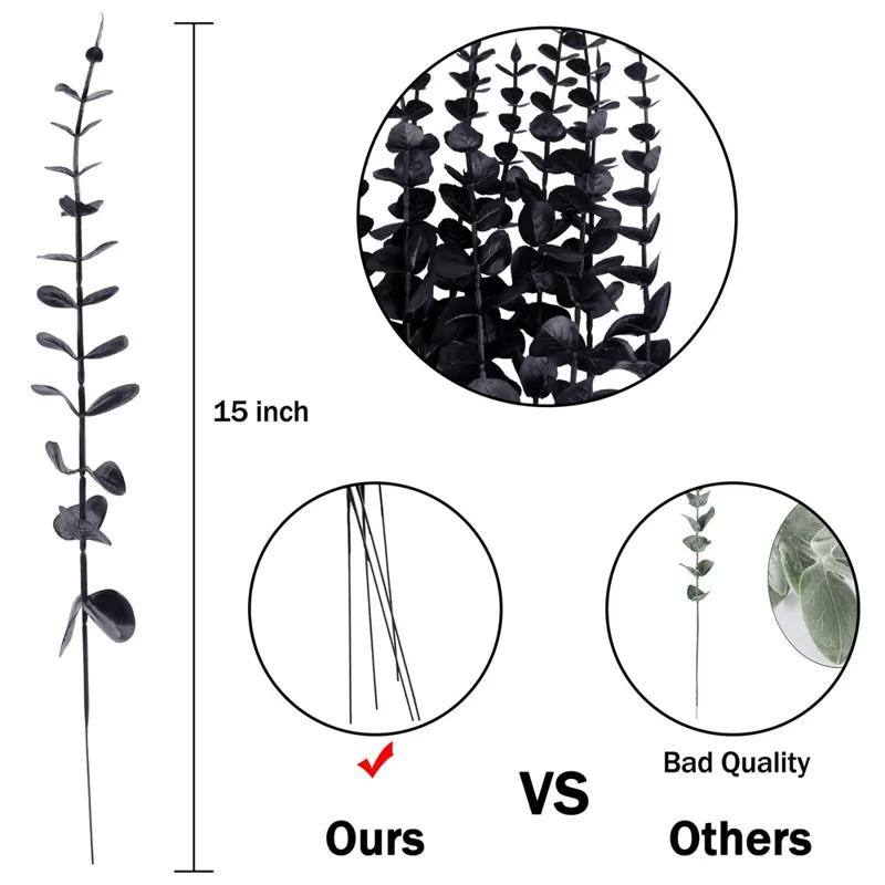 10 tallos artificiales de eucalipto, plantas falsas de plástico para decoración del hogar, oficina, boda y fiesta - Negro