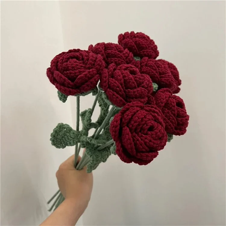 Rosa artificial de flores realista tricotada decoração de casamento de escritório doméstico arranjo floral de alta qualidade