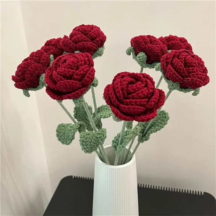 Rosa artificial de flores realista tricotada decoração de casamento de escritório doméstico arranjo floral de alta qualidade