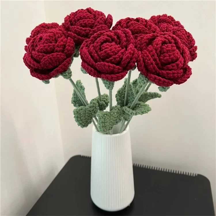 Rosa artificial de flores realista tricotada decoração de casamento de escritório doméstico arranjo floral de alta qualidade