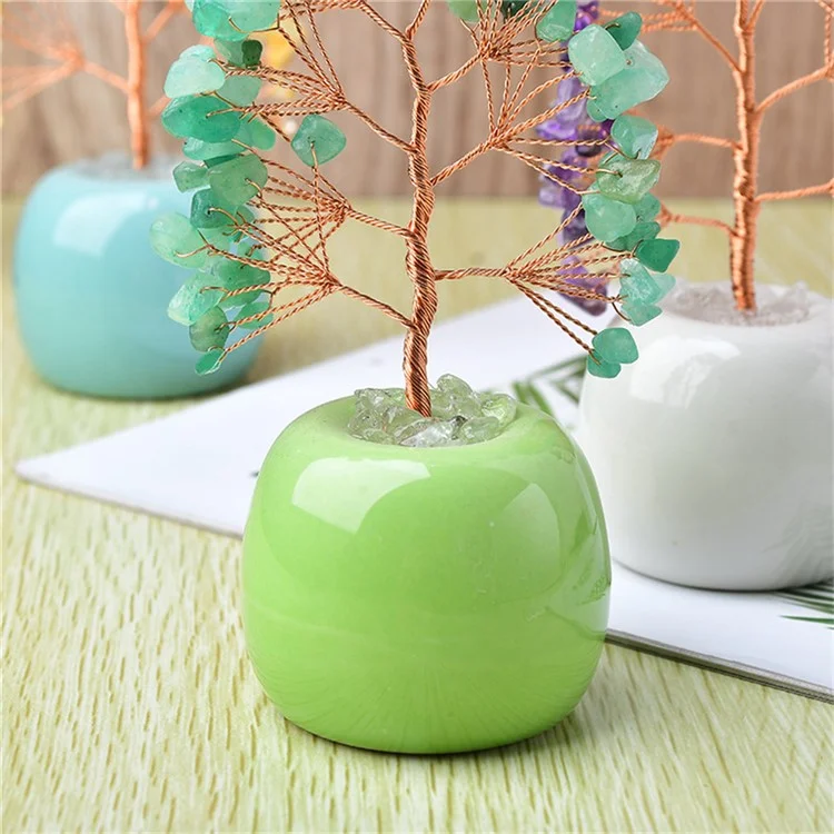 Albero di denaro in cristallo naturale con base in ceramica, decorazione ad albero della fortuna per ufficio e casa - Viola / Verde