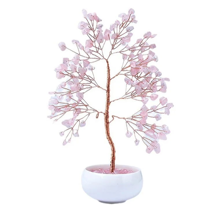 Rosenkristall-Geldbaum mit Keramikbasis für Heim- und Bürodekoration, Wohlstand und Glück, Bonsai-Ornament