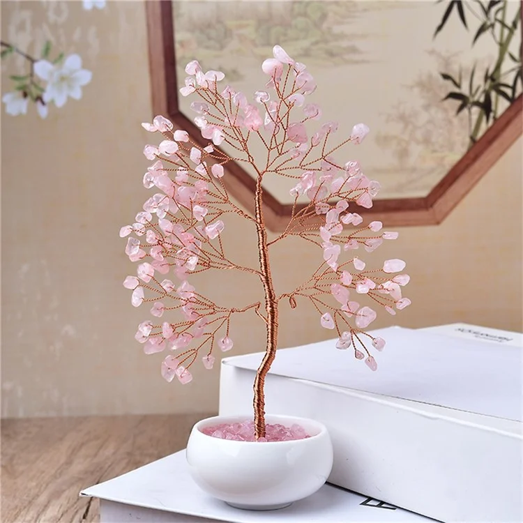 Rosenkristall-Geldbaum mit Keramikbasis für Heim- und Bürodekoration, Wohlstand und Glück, Bonsai-Ornament