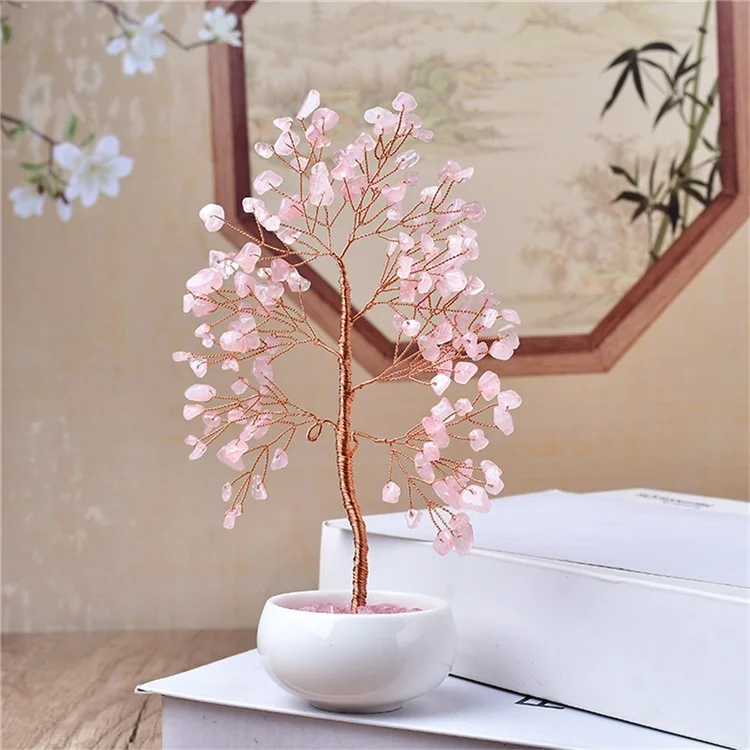 Rosenkristall-Geldbaum mit Keramikbasis für Heim- und Bürodekoration, Wohlstand und Glück, Bonsai-Ornament