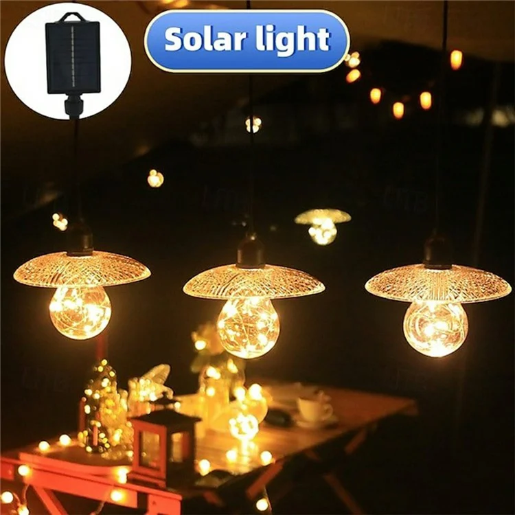 Lámpara colgante de linterna de solar para tienda, bombilla de luz de cadena para exterior, camping, jardín, patio, luz ambiental decorativa