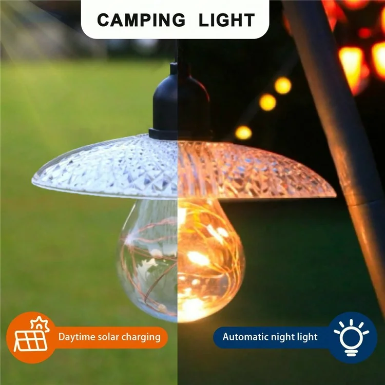 Lámpara colgante de linterna de solar para tienda, bombilla de luz de cadena para exterior, camping, jardín, patio, luz ambiental decorativa
