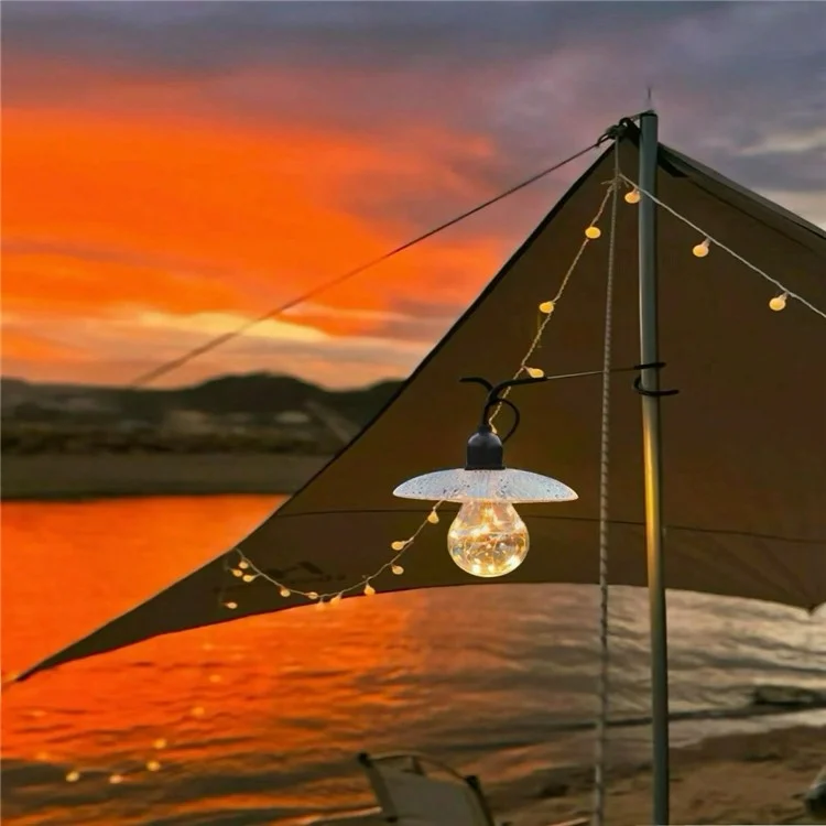 Lámpara colgante de linterna de solar para tienda, bombilla de luz de cadena para exterior, camping, jardín, patio, luz ambiental decorativa