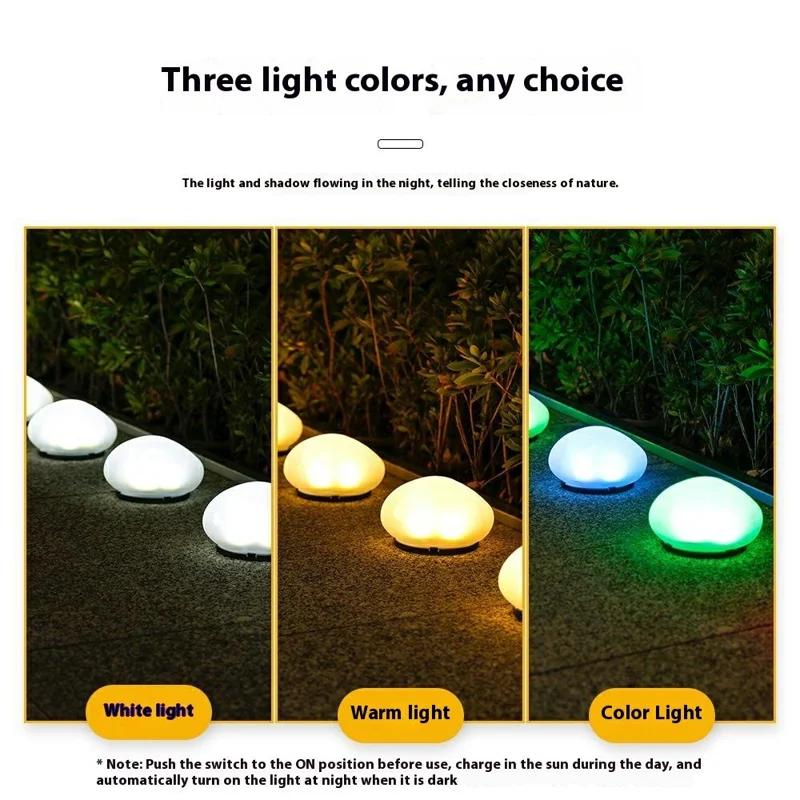 Solar Decorative Pebble Stone Design Garden Light Outdoor Waterproof Lawn Yard Lamp - White Light
