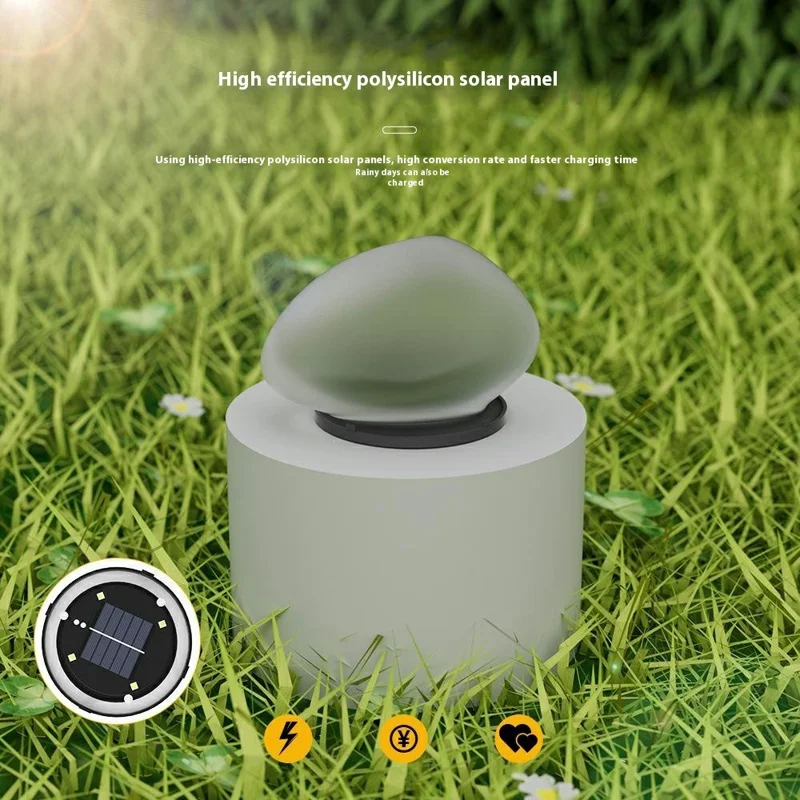 Solar Decorative Pebble Stone Design Garden Light Outdoor Waterproof Lawn Yard Lamp - White Light