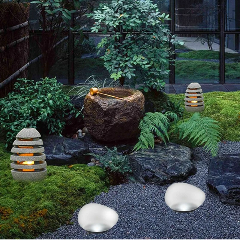 Solar Decorative Pebble Stone Design Garden Light Outdoor Waterproof Lawn Yard Lamp - White Light
