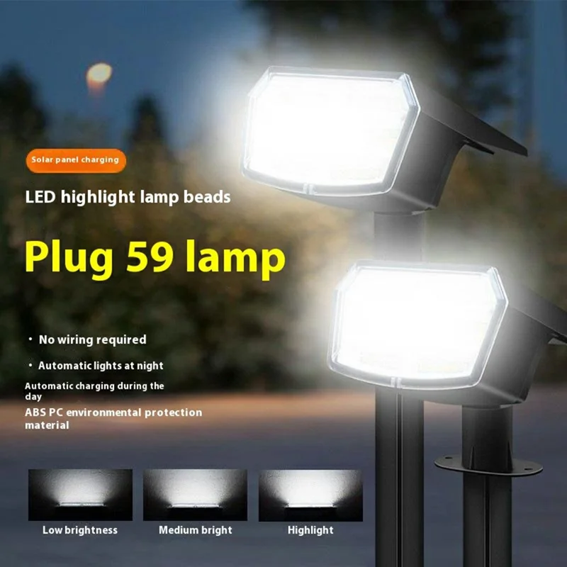 ZJ-DC59 6 luzes de gramado solares de 59 LEDs, luzes de jardim externas à prova d'água com estaca de solo
