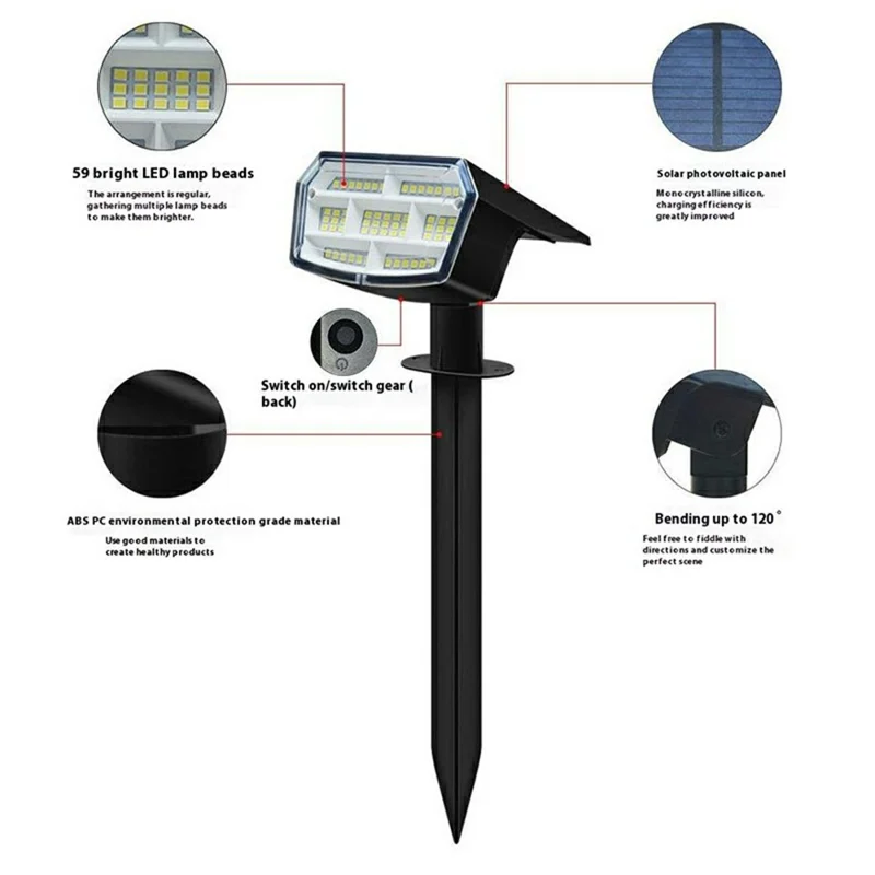 ZJ-DC59 4 Stück Solarrasenleuchten 59 LED Outdoor Garten Hof wasserdichte Bodenspießleuchte