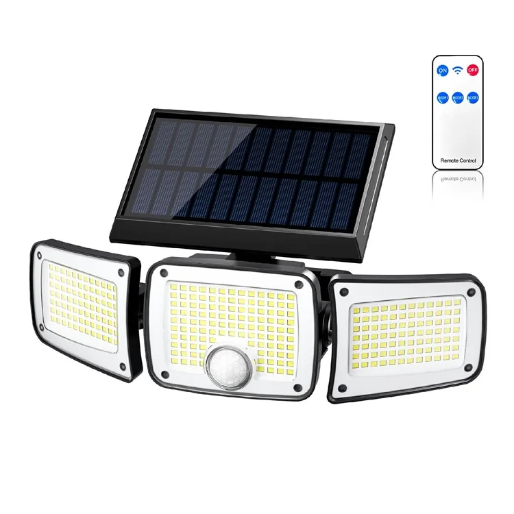 TY10305 Lampe murale solaire à 3 têtes avec 280 LED, IP44 étanche, détecteur de mouvement extérieur