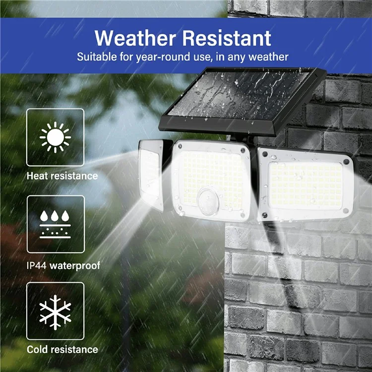 TY10305 Lampe murale solaire à 3 têtes avec 280 LED, IP44 étanche, détecteur de mouvement extérieur