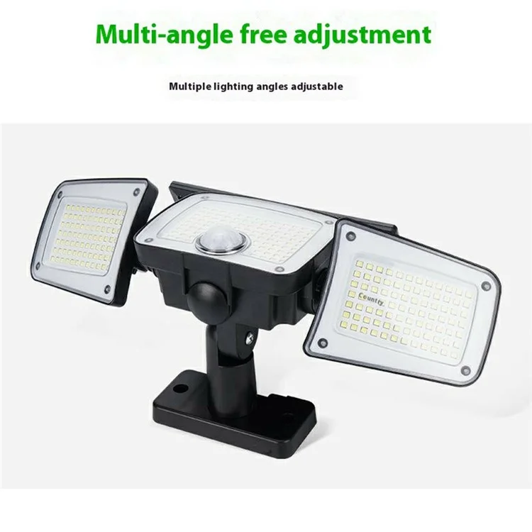 TY10305 Lampe murale solaire à 3 têtes avec 280 LED, IP44 étanche, détecteur de mouvement extérieur