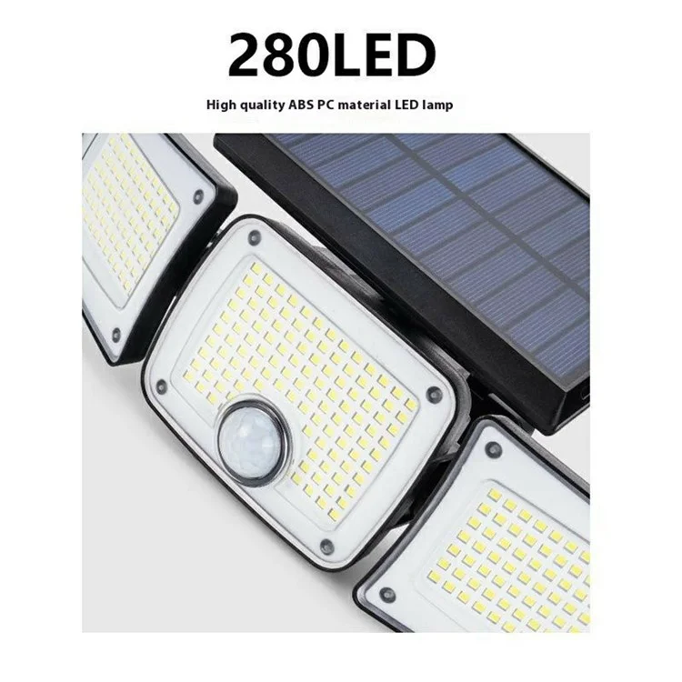 TY10305 Lampe murale solaire à 3 têtes avec 280 LED, IP44 étanche, détecteur de mouvement extérieur
