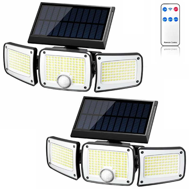 TY10305 2Pcs 3 Heads Solar Wall Light 280 LED IP44 Waterproof Outdoor Motion Sensor Lamp