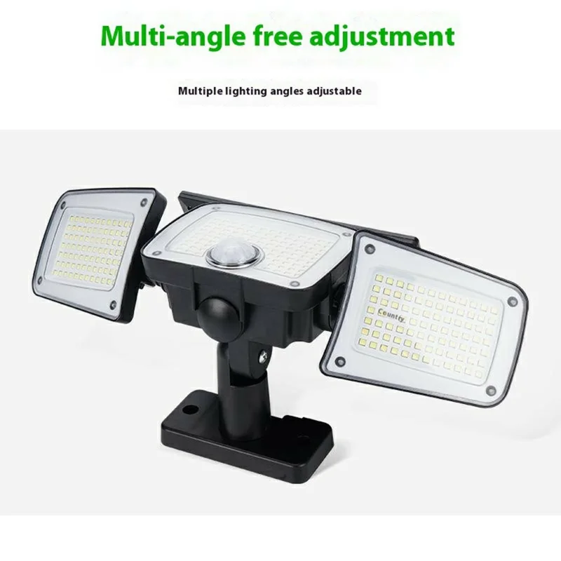 TY10305 2Pcs 3 Heads Solar Wall Light 280 LED IP44 Waterproof Outdoor Motion Sensor Lamp