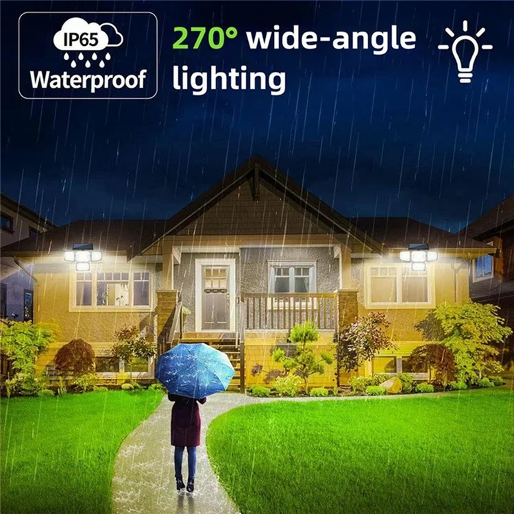 TY10312 4 Heads Solar Outdoor Wall Light 342 LED Motion Sensor Lamp for Garden Yard Pathway