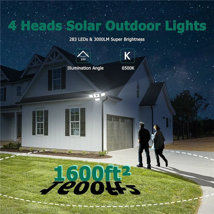 TY108010 4-Köpfige drehbare 283 LED Wandleuchte Outdoor Wasserdichte Solarlampe für Garten und Terrasse