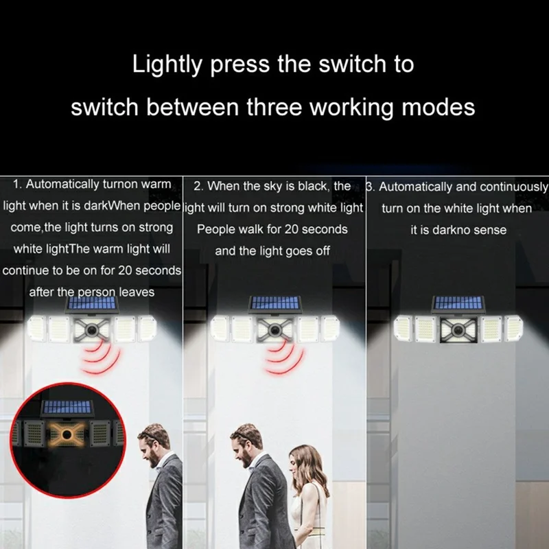 TY10708 Solar Powered 5 Heads 244 LED Wall Light Outdoor Waterproof Motion Sensor Lamp