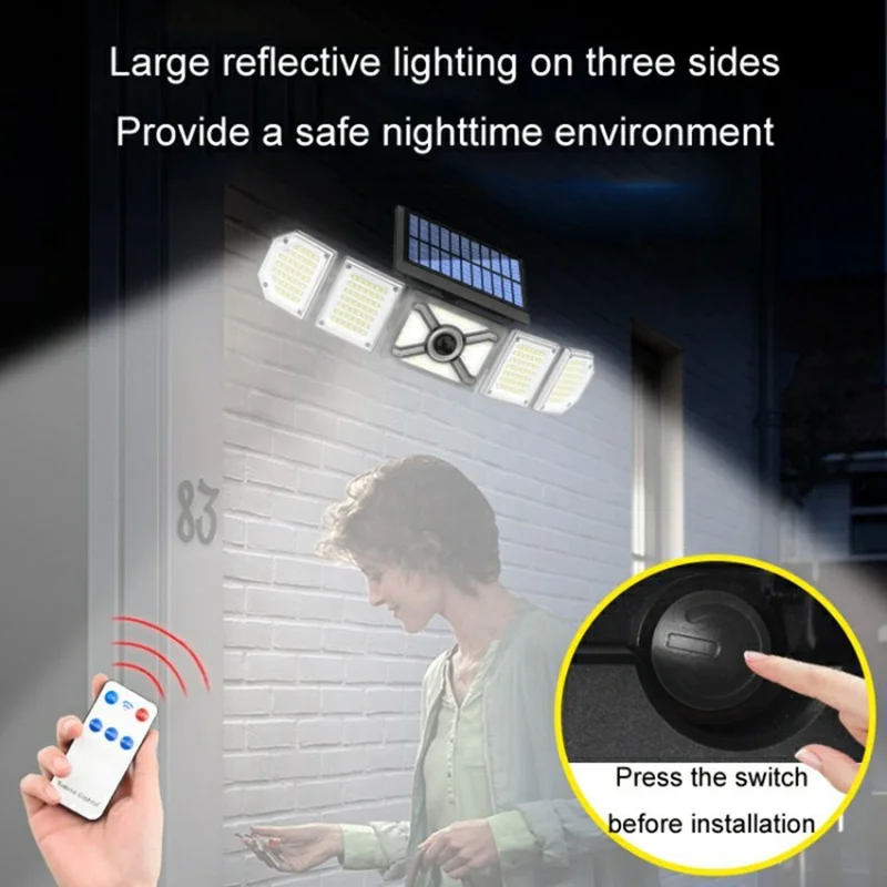 TY10708 Solar Powered 5 Heads 244 LED Wall Light Outdoor Waterproof Motion Sensor Lamp