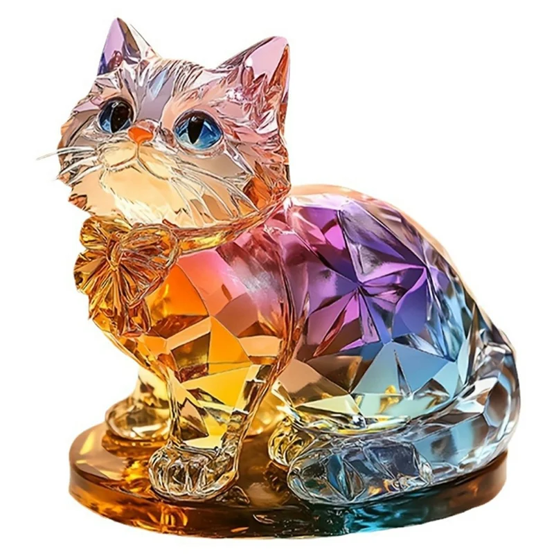Creative Colorful Cat Acrylic Desktop Ornament Decorative Figurine For Living Room  /  Bedroom  /  Study