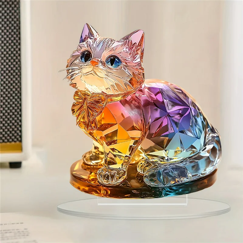 Creative Colorful Cat Acrylic Desktop Ornament Decorative Figurine For Living Room  /  Bedroom  /  Study