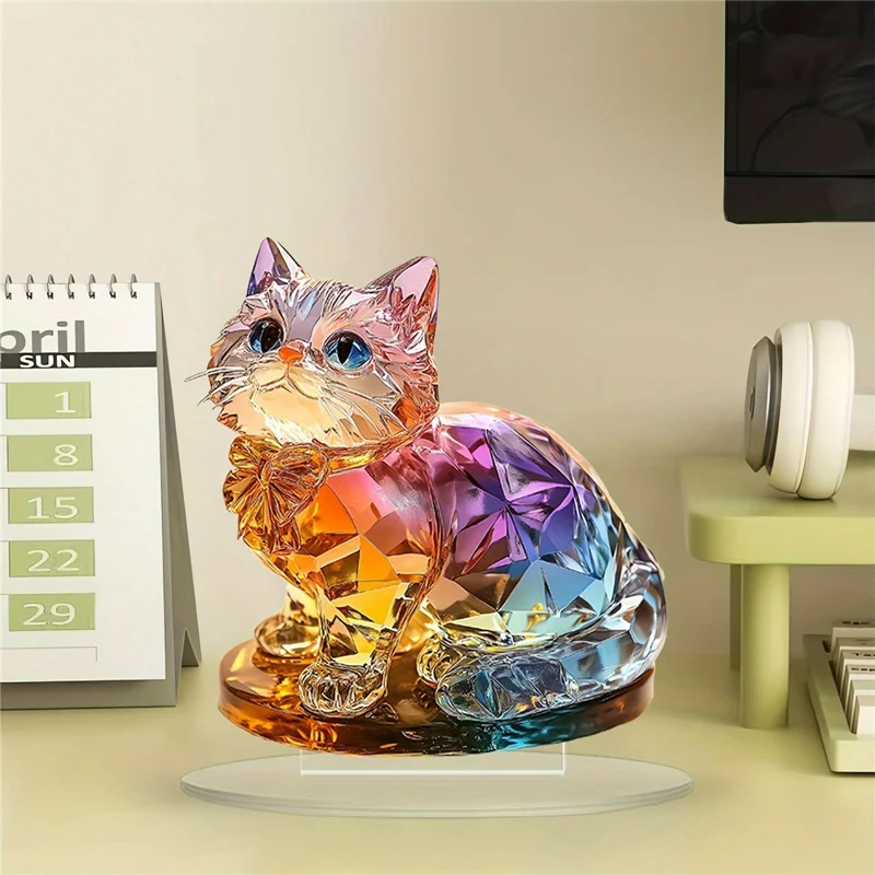 Creative Colorful Cat Acrylic Desktop Ornament Decorative Figurine For Living Room  /  Bedroom  /  Study