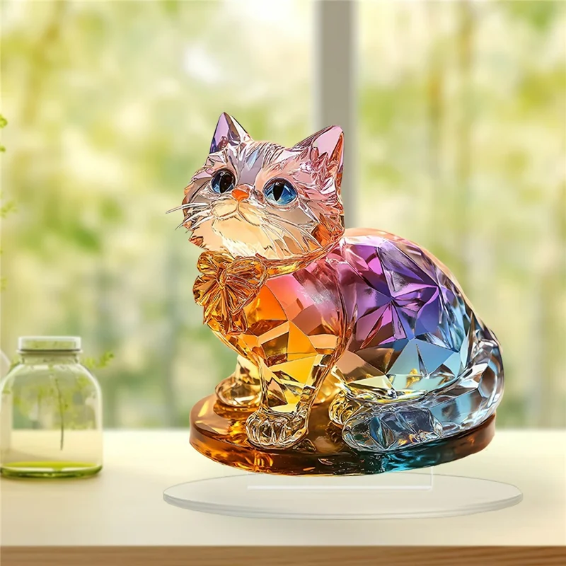 Creative Colorful Cat Acrylic Desktop Ornament Decorative Figurine For Living Room  /  Bedroom  /  Study