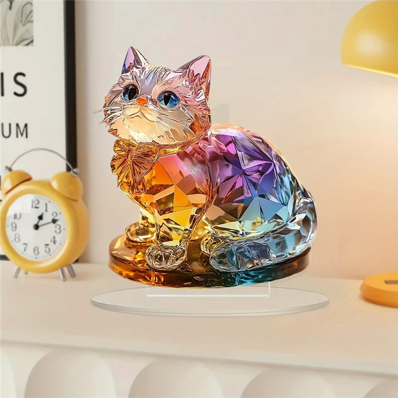 Creative Colorful Cat Acrylic Desktop Ornament Decorative Figurine For Living Room  /  Bedroom  /  Study