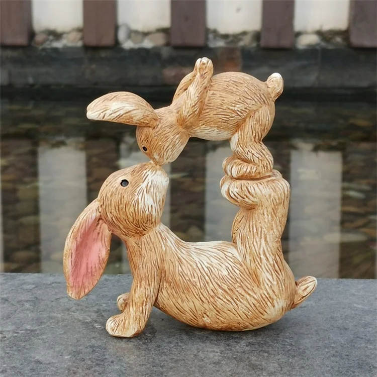Figurines de lapins s'embrassant Ornement décoratif en résine Figurines de lapins de Pâques pour la décoration saisonnière