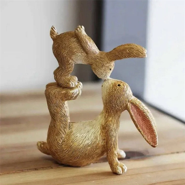 Figurines de lapins s'embrassant Ornement décoratif en résine Figurines de lapins de Pâques pour la décoration saisonnière