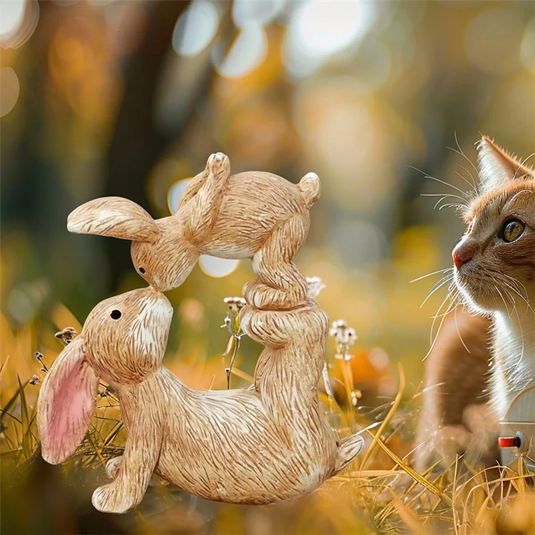Figurines de lapins s'embrassant Ornement décoratif en résine Figurines de lapins de Pâques pour la décoration saisonnière