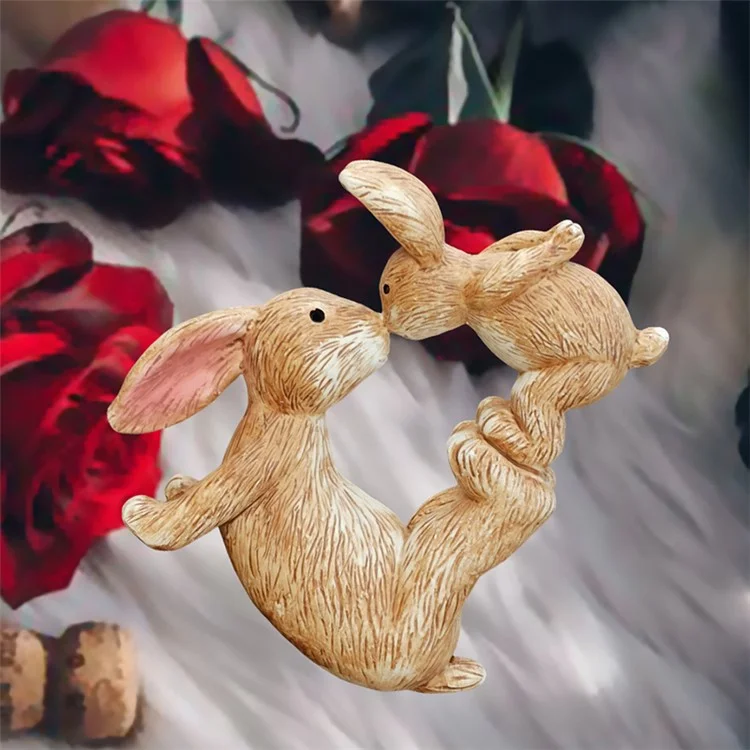 Figurines de lapins s'embrassant Ornement décoratif en résine Figurines de lapins de Pâques pour la décoration saisonnière