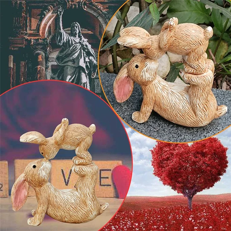 Figurines de lapins s'embrassant Ornement décoratif en résine Figurines de lapins de Pâques pour la décoration saisonnière
