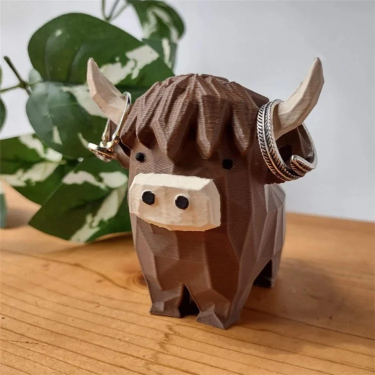 Highland Cow Ring Holder Resin Craft Decorative Figurine Jewelry Storage Organizer Desktop Ornament