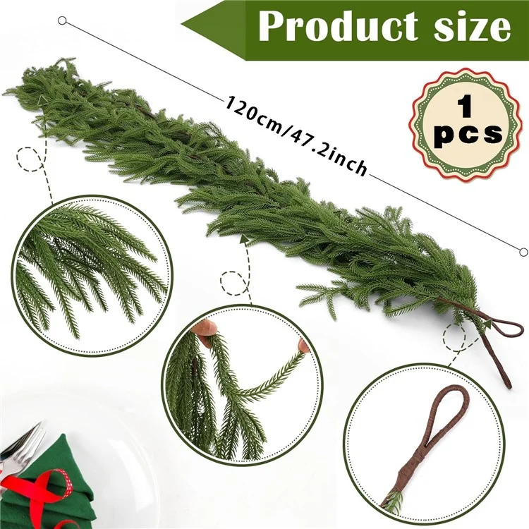 1.2m Artificial Pine Garland Cedar Vine Garland for Stairs, Fireplace, and Window Decoration Realistic Faux Pine Branches