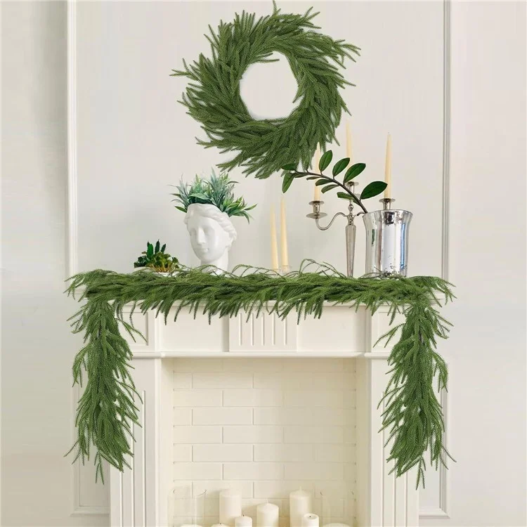 Artificial Pine Needle Garland 1.5m Flexible Vine For Staircase  /  Fireplace  /  Window Display Decoration