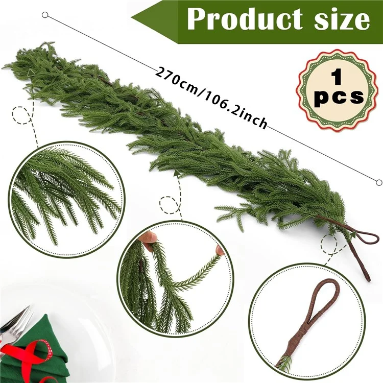 2.7m Artificial Pine Garland Cedar Vine Garland for Stairs, Fireplace, and Window Decoration Realistic Faux Pine Branches